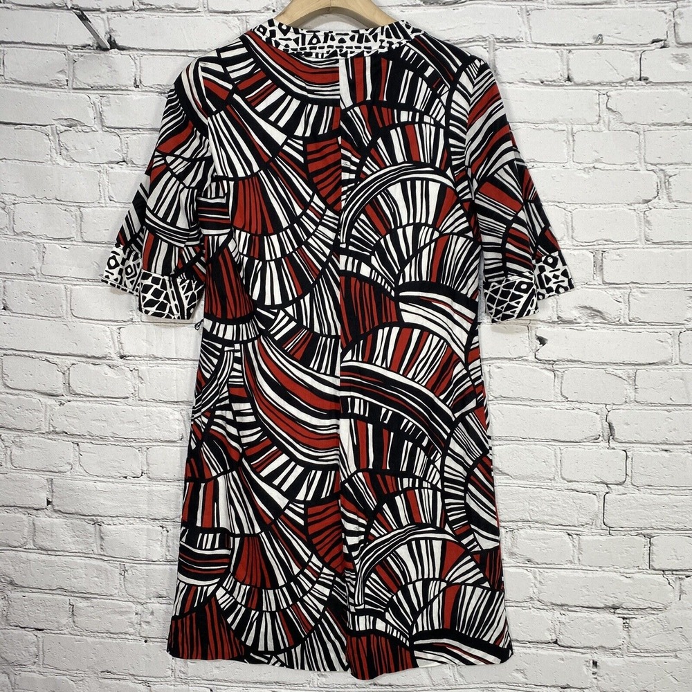 Trina Turk Women's Shift Dress Size 6 Split Neck Abstract Lined 2114533 No Belt - Picture 2 of 16